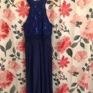 Blue Sequin Prom Dress
